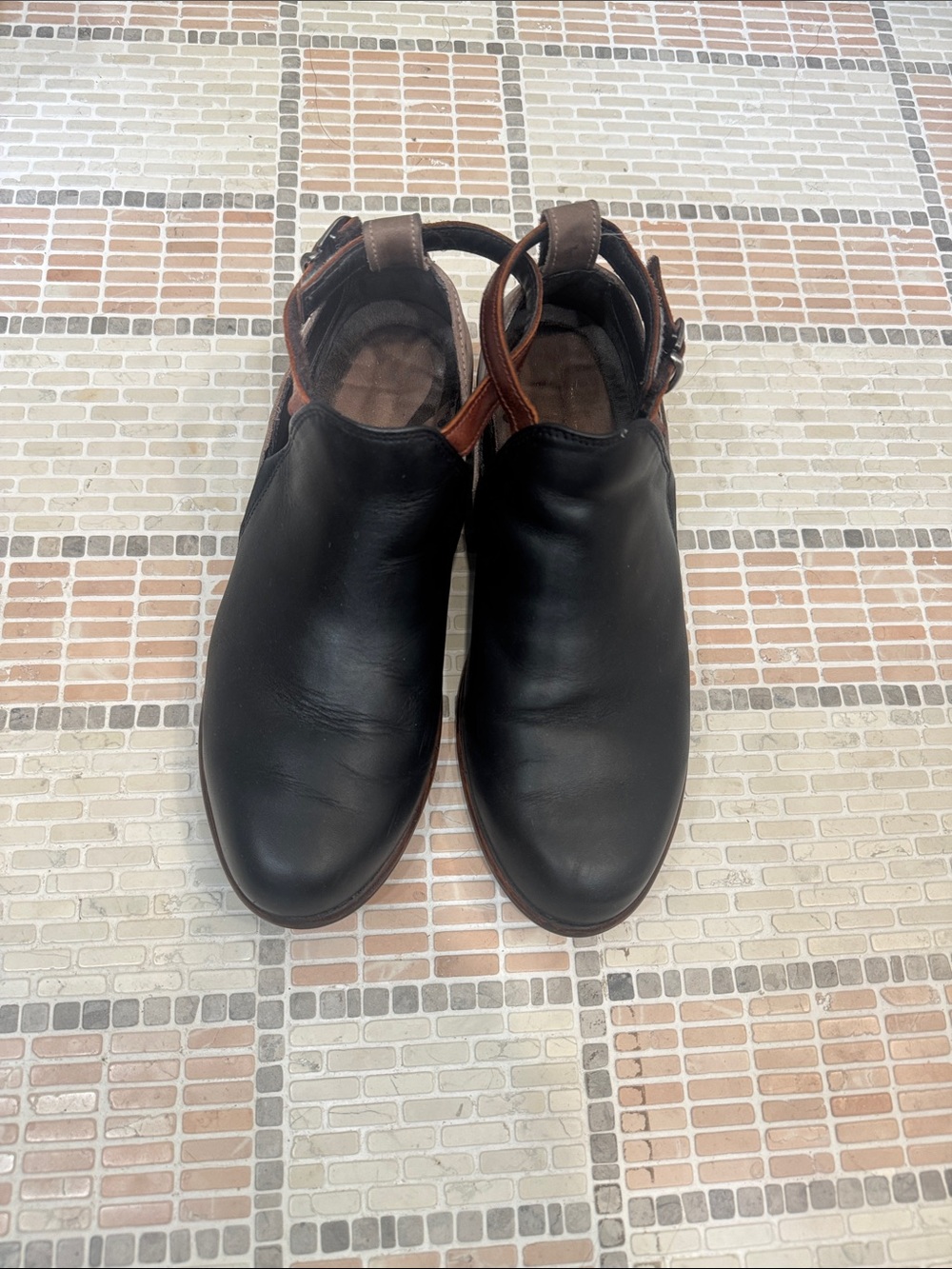 Naot Black and Brown Leather Ankle Booties